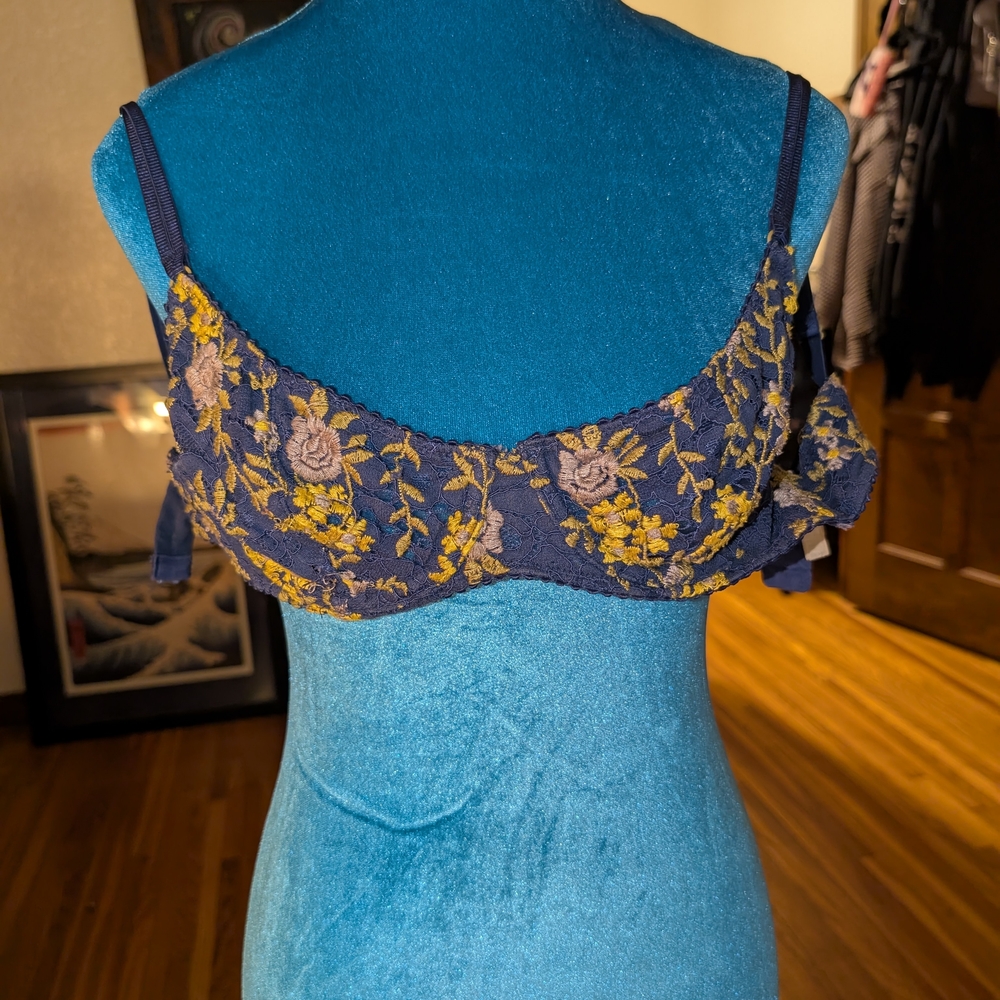 Free People Navy and Yellow Floral Bra